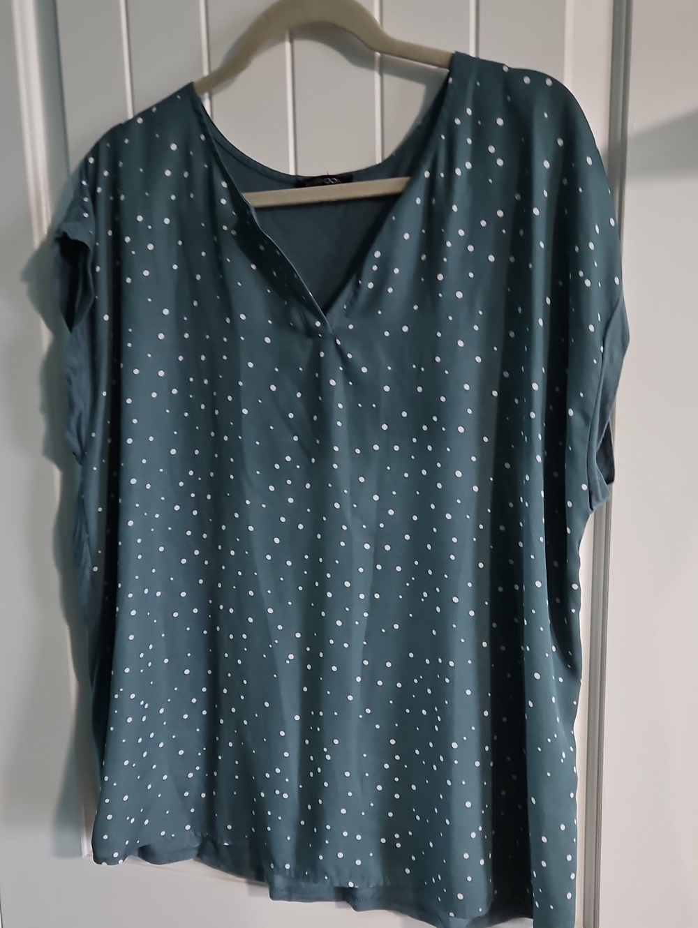 Papermoon Teal Polka Dot V-Neck Short Sleeve Blouse